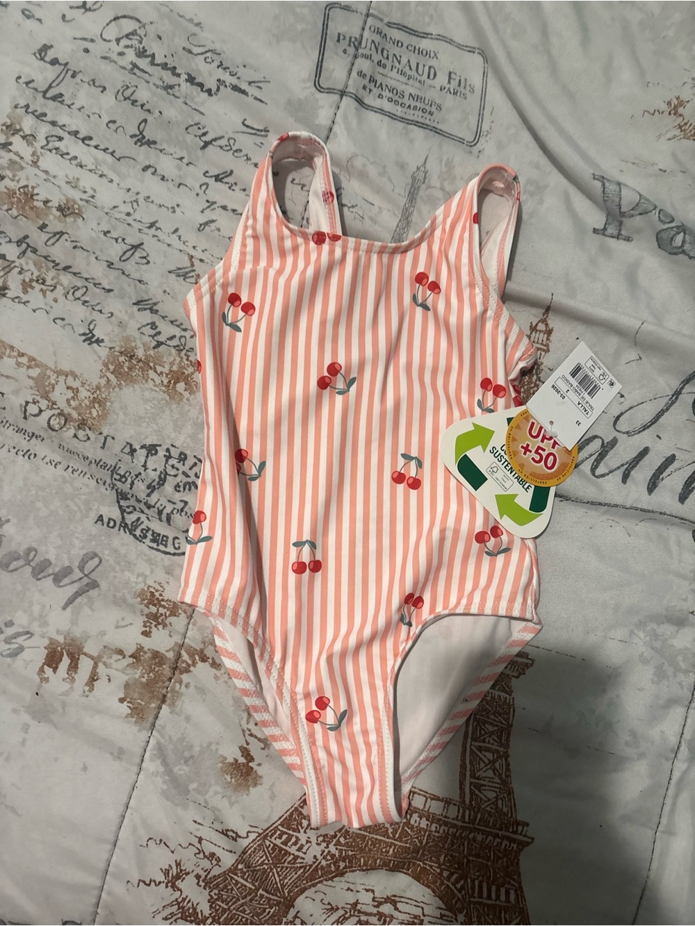 George Pink and White Striped Cherry One-Piece Swimsuit